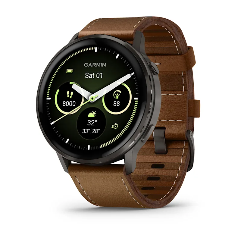 RELOJ GARMIN VENU 4 45MM SLATE BROWN LEATHER BAND+BLACK BAND 010-03014-03